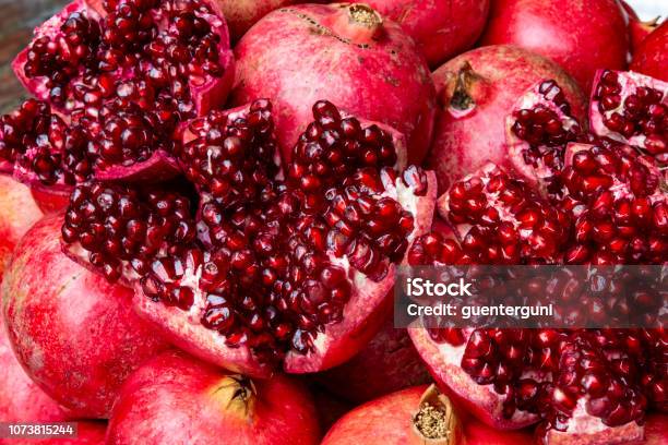 Close Up Of Fresh And Juicy Pomegranate Stock Photo - Download Image Now - Pomegranate, Food, Close-up
