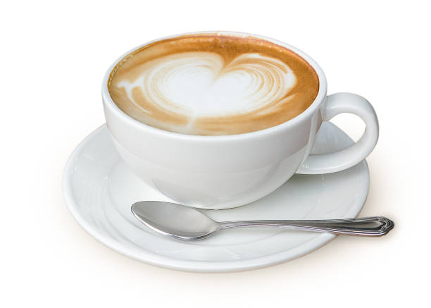 latte coffee with heart shape latte art - cappuccino latté coffee coffee cup imagens e fotografias de stock