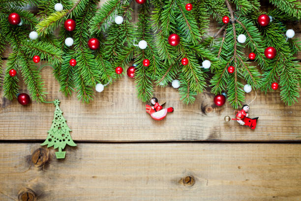 istock Christmas decoration on wood background. 1073818570