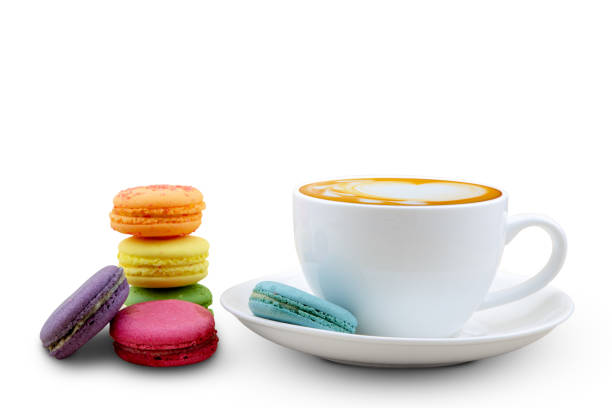 istock Macaroon and a cup of latte coffee with latte art 1073823888