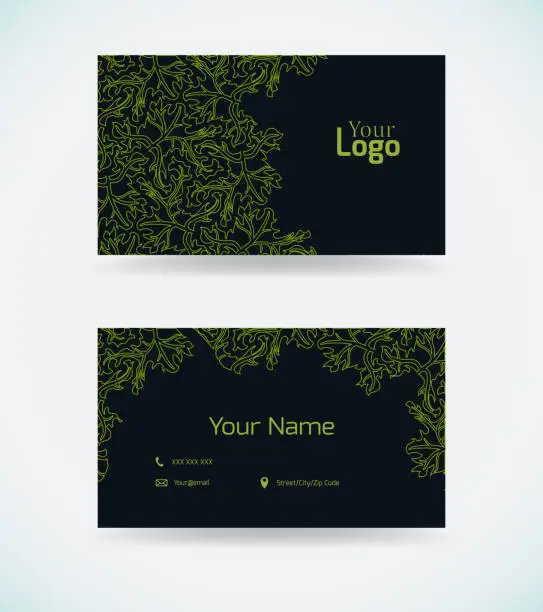 Vector illustration of Business card template with green pattern.