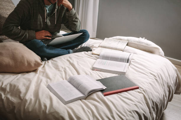 istock Student studying for exams using laptop and books 1073831574