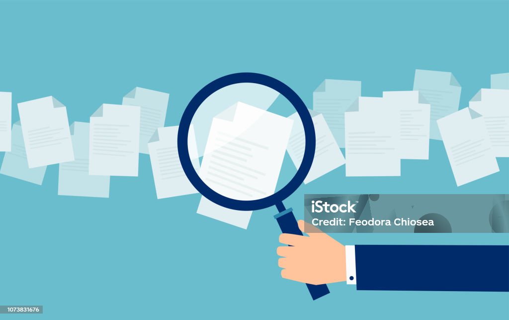 Employeurs avec loupe explorant les documents d’application - clipart vectoriel de Document libre de droits Employeurs avec loupe explorant les documents d’application - clipart vectoriel de Document libre de droits