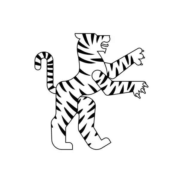 Vector illustration of Tiger Heraldic animal linear style. Fantastic Beast. Monster for coat of arms. Heraldry design element.