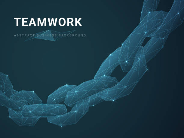 istock Abstract modern business background vector depicting teamwork with stars and lines in shape of a chain on blue background. 1073843540
