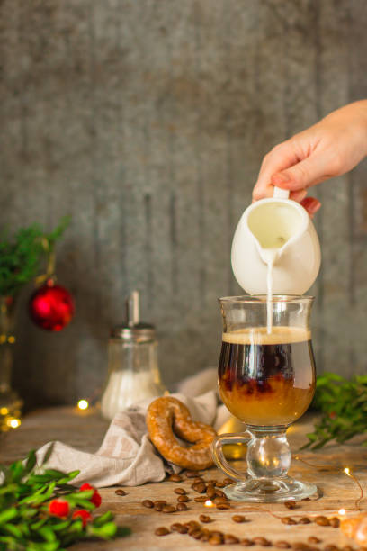 istock Coffee (cup of coffee) arabica in a transparent cup on a wooden table. Top view. copy space 1073848112