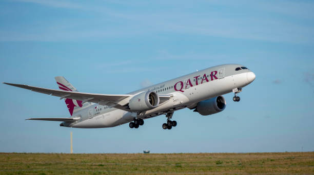 Helsinki, Finland - Oct 16, 2018: Qatar Airlines Boeing 787 Dreamliner taking off