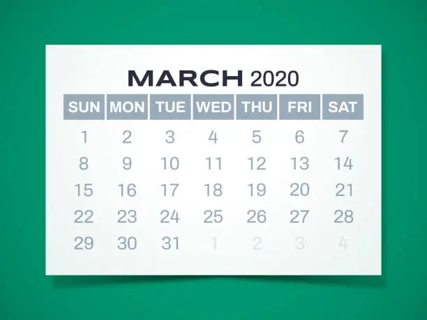 Vector illustration of March 2020 Calendar