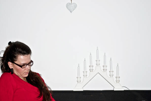 Merry Christmas : Woman Posing Near White Advent Candle