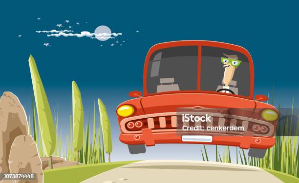 Vintage Car On The Way Stock Illustration - Download Image Now - Car, Cartoon, Cuban Culture