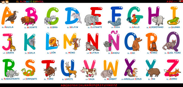 Spanish Alphabet With Cartoon Animals Set Stock Illustration - Download  Image Now - Alphabet, Animal, Arranging - iStock