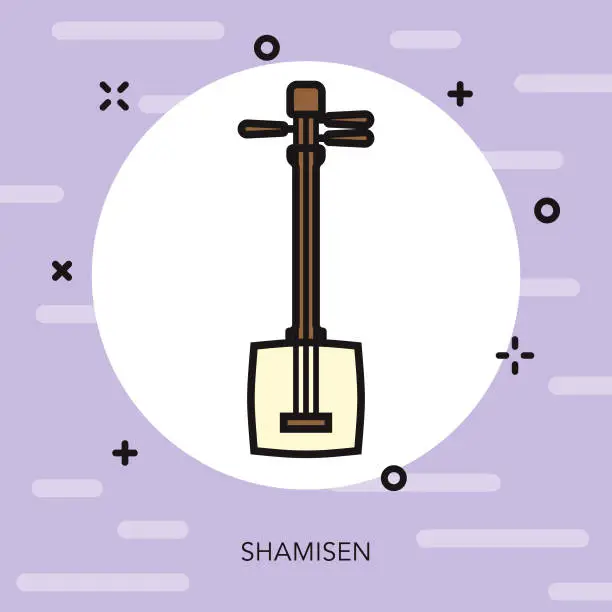 Vector illustration of Shamisen Thin Line Japan Icon