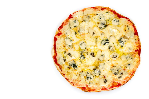 Pizza quattro formaggi on white background