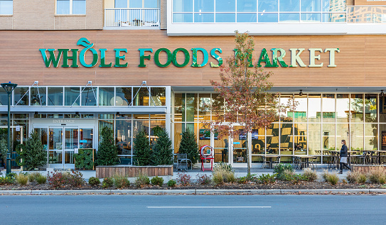 Charlotte, NC, USA-11/21/18: A Whole Foods Market in uptown Charlotte.