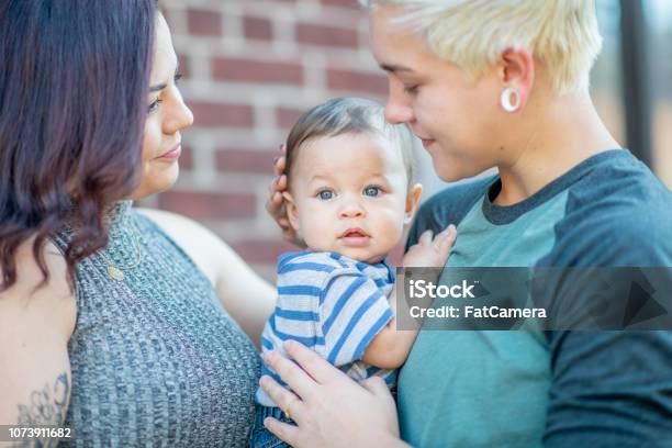 Lesbian Couple With Baby Stock Photo - Download Image Now - Child, Gay Person, Tourist