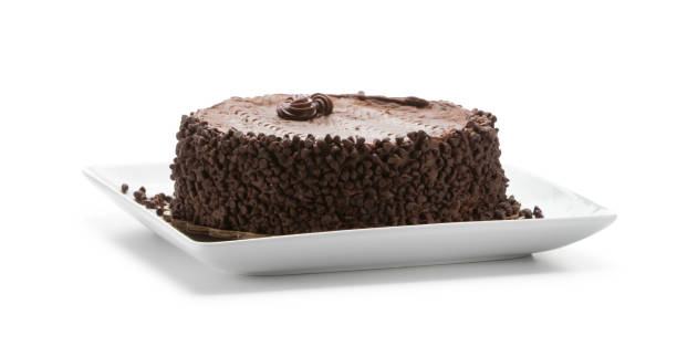 흰색 배경으로 고립 된 다크 초콜릿 용암 케이크 - chocolate cake dessert bundt cake 뉴스 사진 이미지