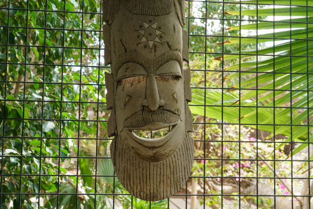 Antique Very Old Handmade Nepali Saman Protector Mask, ethnic masks of wood, cultural and spiritual decorations, traditional Asian masks.