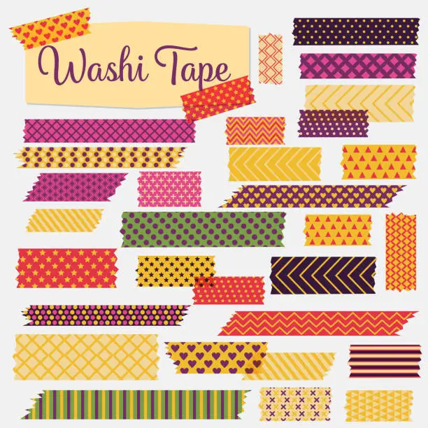 Vector illustration of Washi Tapes In A Variety Of patterns And Colours