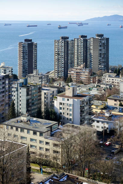 istock Epic view from skyscraper on Vancouver downtown and bay with cargo ships 1073932744