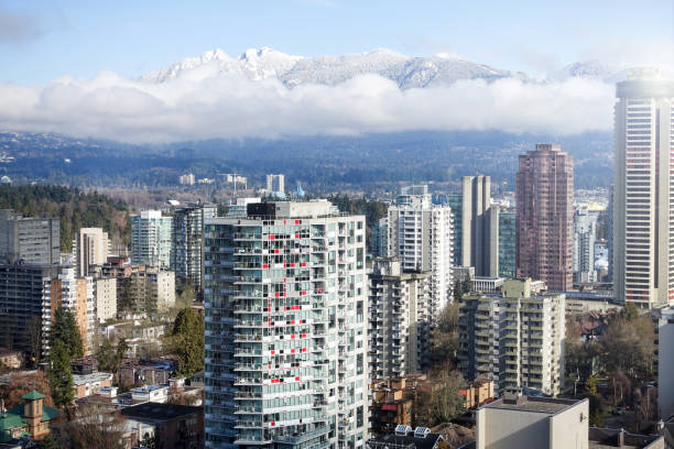 View, downtown, Vancouver, Canada, bay, high up, West Crown mountain, Fromme mountain