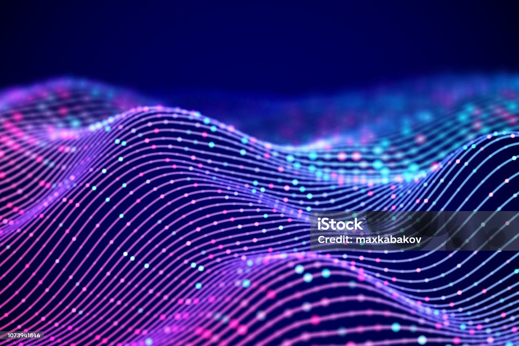 3D Sound waves with colored dots. Big data abstract visualization. 3D Sound waves with colored dots. Big data abstract visualization. Digital concept: virtual landscape. Futuristic background. Sound waves, visual audio waves equalizer, EPS 10 vector illustration. Technology stock vector