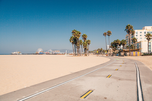 Bike lane down the Venice beach in LA. Beautiful beach in California. Californication.
