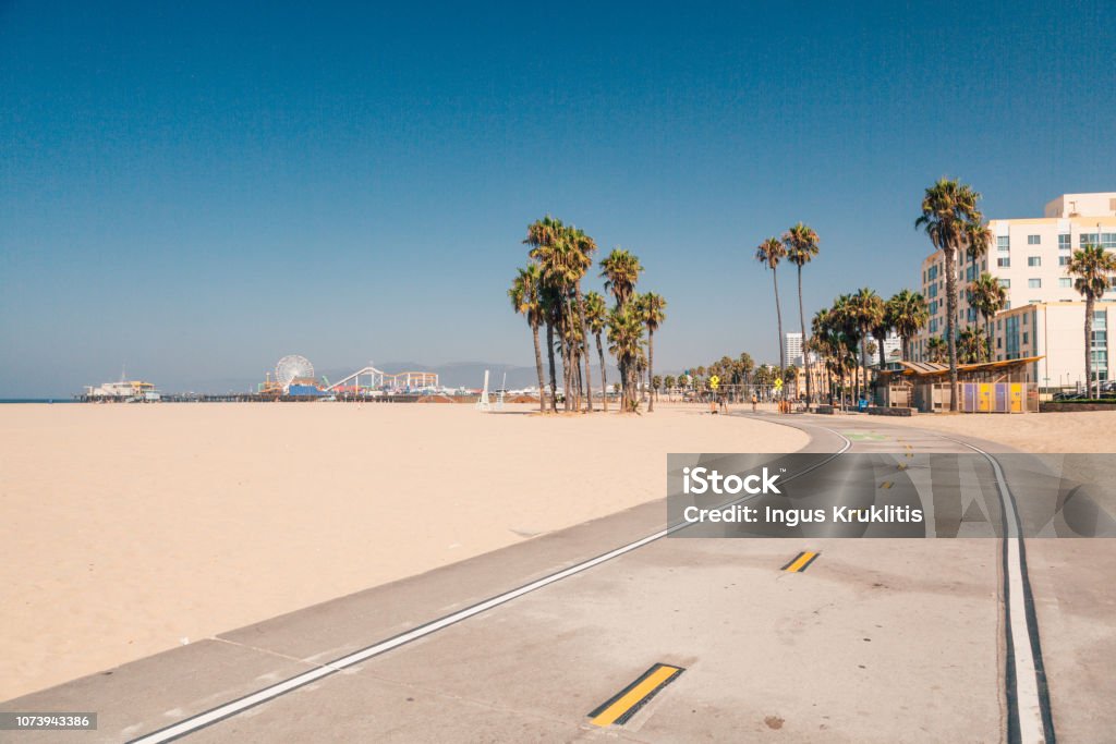 Bike lane down the Venice beach in LA. Bike lane down the Venice beach in LA. Beautiful beach in California. Californication. City Of Los Angeles Stock Photo