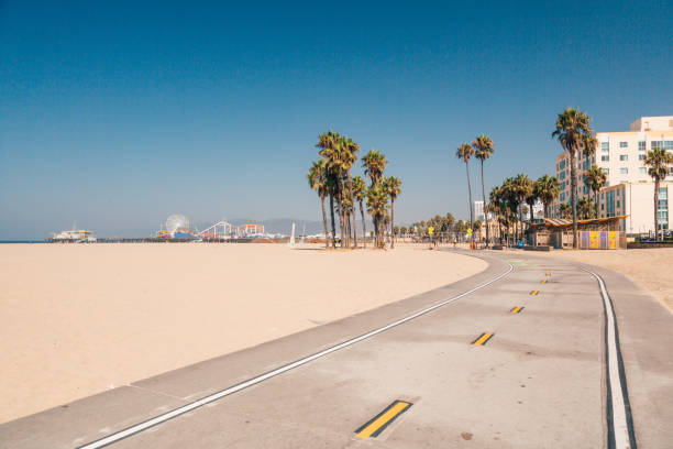 Bike lane down the Venice beach in LA. Bike lane down the Venice beach in LA. Beautiful beach in California. Californication. boardwalk stock pictures, royalty-free photos & images