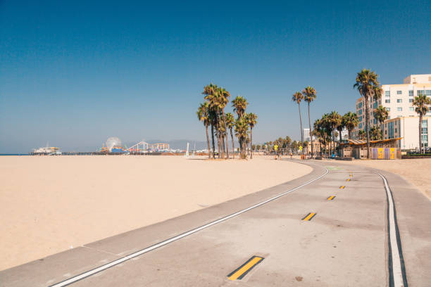 ciclovia na praia de venice, em los angeles. - santa monica - fotografias e filmes do acervo