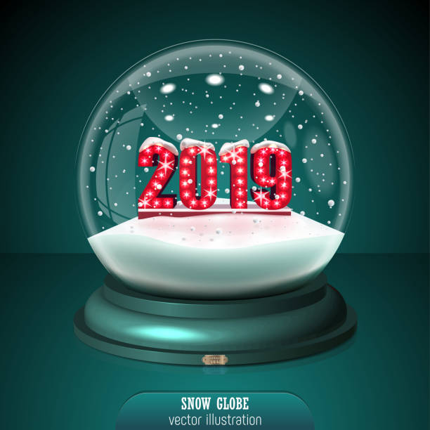 istock 2019 Snow globe on green background. Merry Christmas and Happy New Year 2019. Realistic christmas snow globe 2019 for Your business project. 2019 Vector Illustration 1073943692