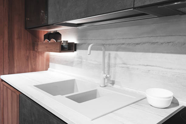 istock Kitchen interior, modern kitchen with a luxury mixer, breakfast concept, kitchen background, concept of healthy eating, interior of modern kitchen 1073943942