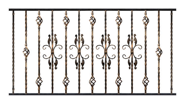 istock Samples of forged products isolated on white background, gilding effect. Decoration element of stairs handrails or balcony. Elements for designer work 1073949148