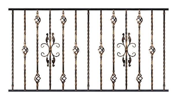 istock Samples of forged products isolated on white background, gilding effect. Decoration element of stairs handrails or balcony. Elements for designer work 1073949150