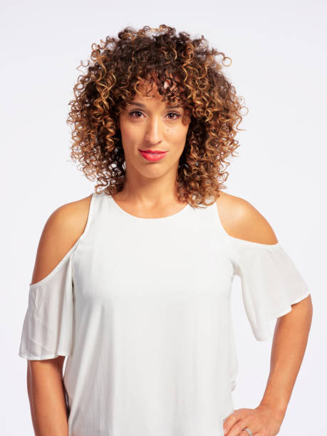 istock Happy Woman High Key in Studio 1073958946