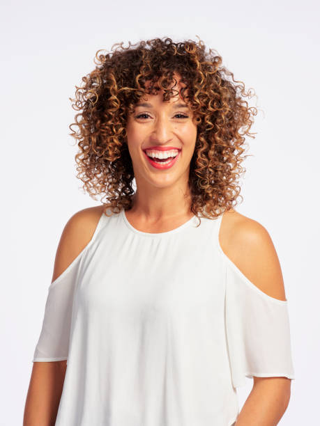 istock Happy Woman High Key in Studio 1073960168