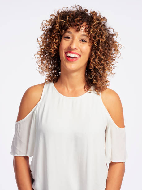 istock Happy Woman High Key in Studio 1073962054