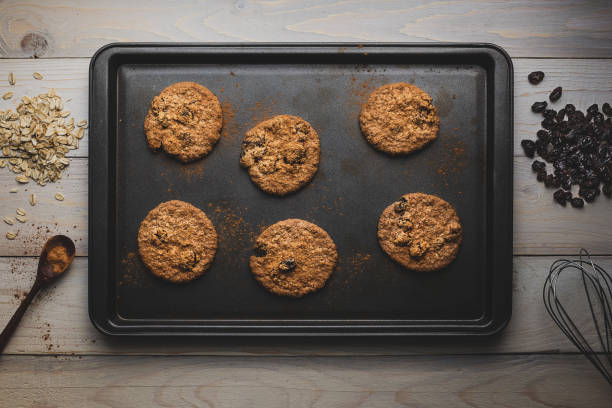 Traditional oatmeal cookies with raisins and cinnamon