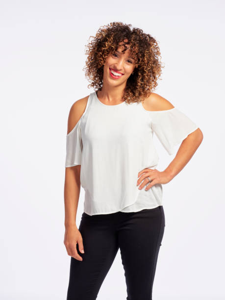 istock Happy Woman High Key in Studio 1073963594
