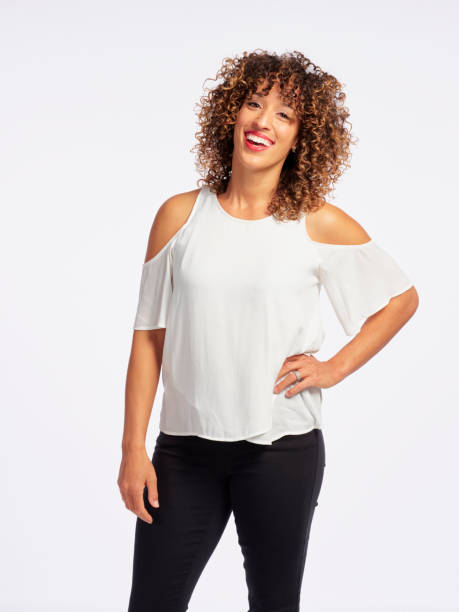 istock Happy Woman High Key in Studio 1073963986