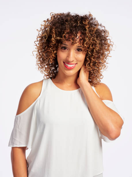 istock Happy Woman High Key in Studio 1073964568