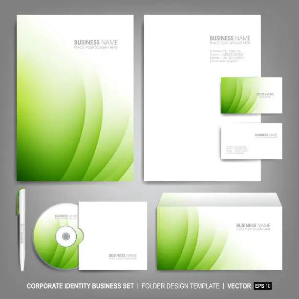 Vector illustration of Corporate identity template for business artworks. Editable corporate identity template - design including CD, letterhead blank, envelope and visiting card. Vector illustration