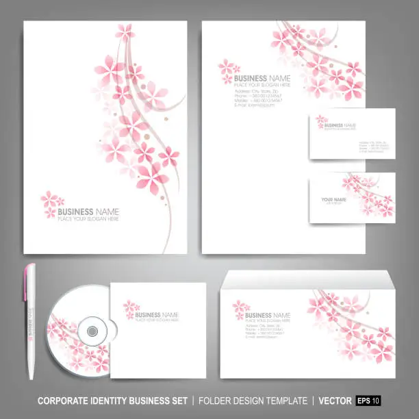 Vector illustration of Corporate identity template for business artworks. Editable corporate identity template - design including CD, letterhead blank, envelope and visiting card. Vector illustration