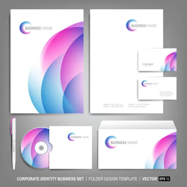 Vector illustration of Corporate identity template for business artworks. Editable corporate identity template - design including CD, letterhead blank, envelope and visiting card. Vector illustration