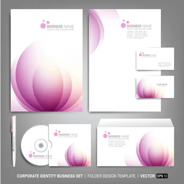 Vector illustration of Corporate identity template for business artworks. Editable corporate identity template - design including CD, letterhead blank, envelope and visiting card. Vector illustration