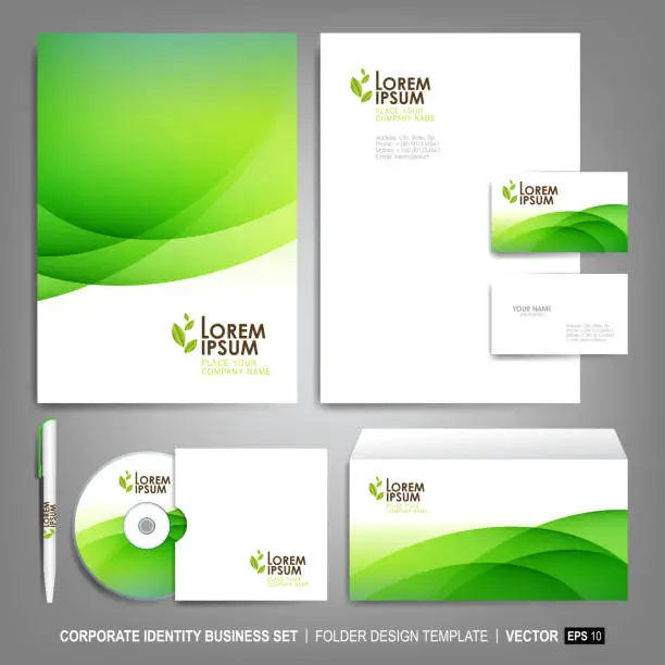 Vector illustration of Corporate identity template for business artworks. Editable corporate identity template - design including CD, letterhead blank, envelope and visiting card. Vector illustration