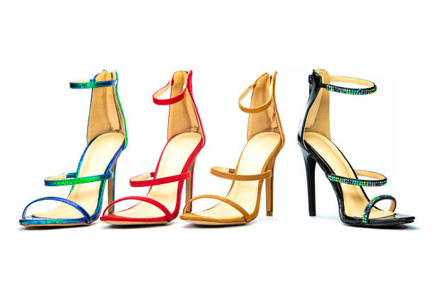 istock Four different strappy high heels shoes. 1073977070