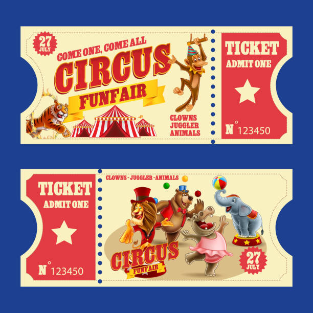 illustrations, cliparts, dessins animés et icônes de billets de cirque - circus lion