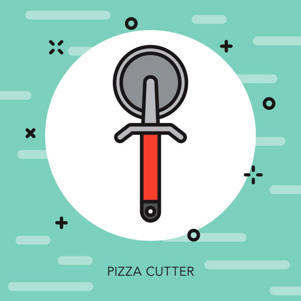 Pizza Cutter Thin Line Kitchen Tools Icon A flat design/thin line icon on a colored background. Color swatches are global so it’s easy to edit and change the colors. File is built in CMYK for optimal printing and the background is on a separate layer. pizza cutter stock illustrations