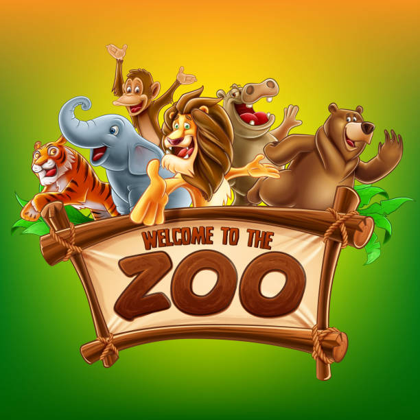 illustrazioni stock, clip art, cartoni animati e icone di tendenza di zoo - zoo struttura con animali in cattività