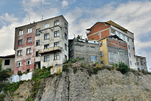 Trabzon, Turkey - September 8, 2018. Residential buildings on a cliff in Trabzon.